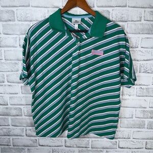 Lacoste Live Womens Cotton Striped Print Buttoned Polo Green Size XL 12 EUR 44